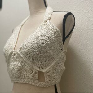Crochet Halter Top - Rave style with corset back for Adjustable Wear